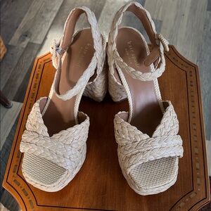 Kate Spade Beige Woven Wedges Disco model raffia dress sandals